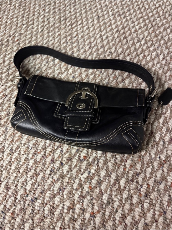 Coach Handbags - COACH Black Leather Shoulder Bag with Contrast Stitching